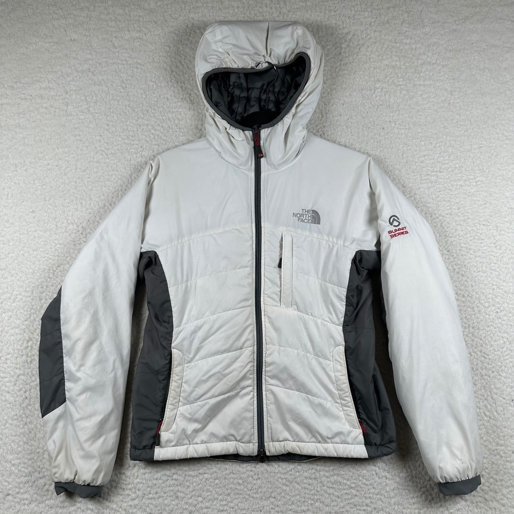 The North Face Summit Series Hooded Puffer Jacket Womens S White Gray Insulated